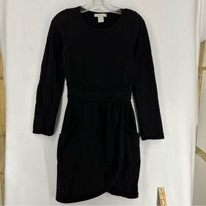 Design History Long Sleeve Mini Pocket Sweater Dress 100% Wool Small Black